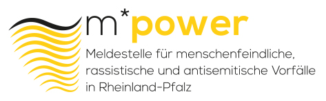 Logo und Link der Meldestelle für menschfeindliche,rassistische und antisemitische Vorfälle Rheinland Pfalz