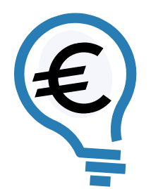 Grafik von Glühbirne mit Eurozeichen in der Mitte