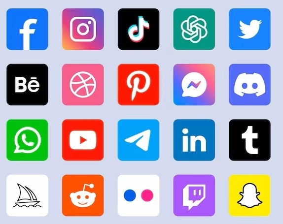 Bild mit logos verschiedener social Media Plattformen